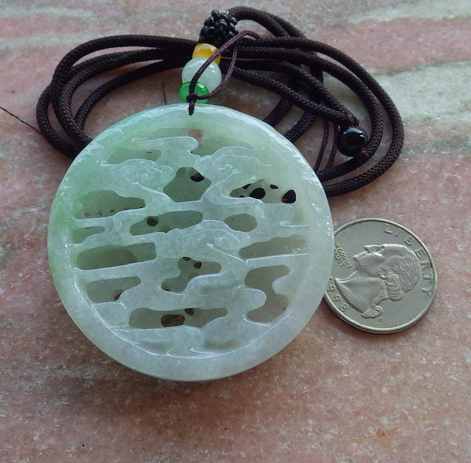 Certified Green Burma 100% Natural A Jade jadeite Pendant Peacock Phoenix Teer Necklace 孔雀 凤凰 637596  TN