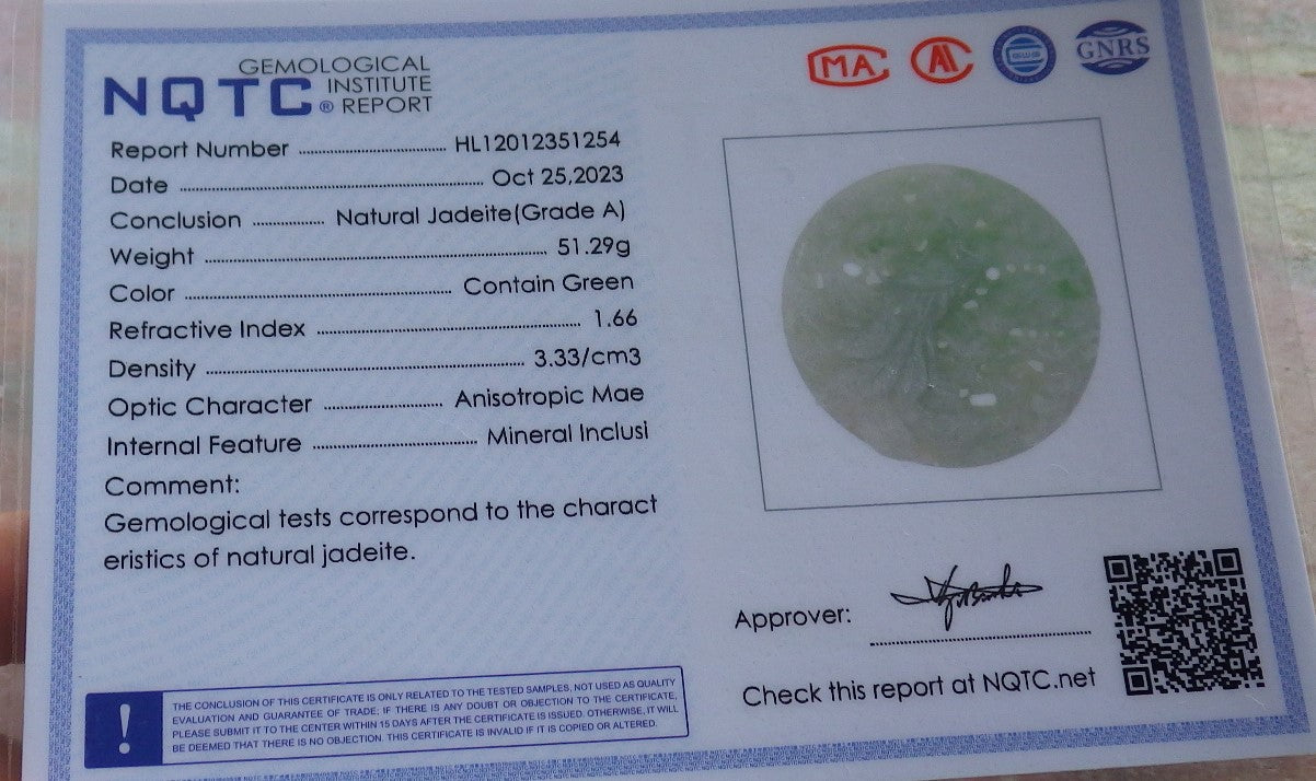 Certified Green Burma 100% Natural A Jade jadeite Pendant Peacock Phoenix Teer Necklace 孔雀 凤凰 637596  TN