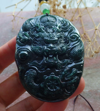 Atestita Glacia Verda Birmo 100% Natura A Jadejadeito Pendanta Drako-Perlo-Koliero 生意兴隆 637612 TN