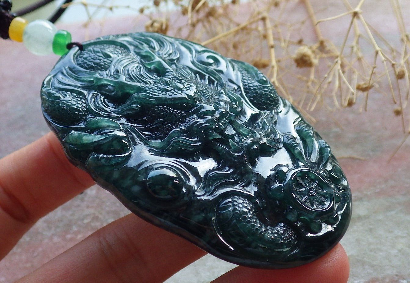 Atestita Glacia Verda Birmo 100% Natura A Jadejadeito Pendanta Drako-Perlo-Koliero 生意兴隆 637612 TN