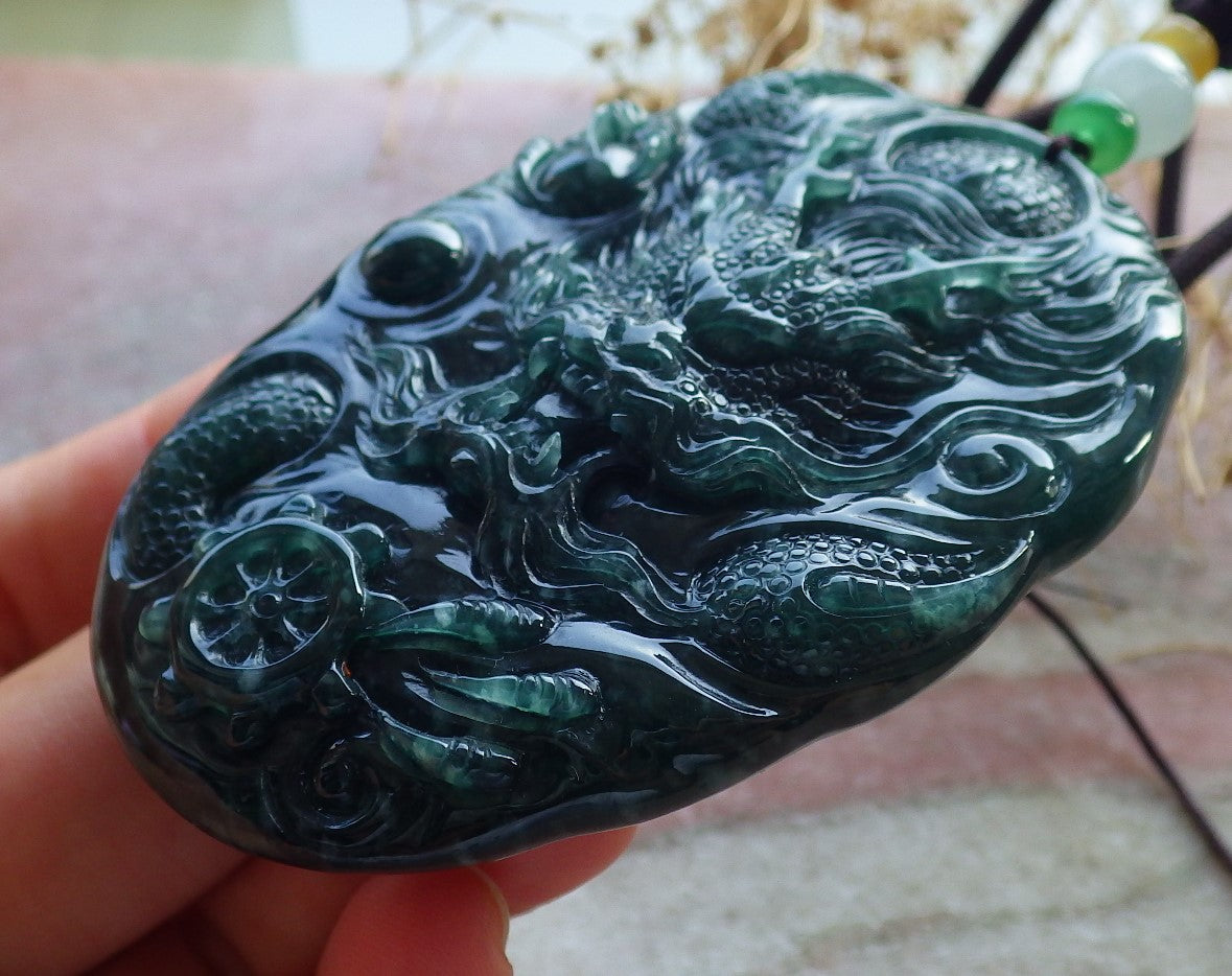 Atestita Glacia Verda Birmo 100% Natura A Jadejadeito Pendanta Drako-Perlo-Koliero 生意兴隆 637612 TN