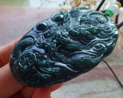 Atestita Glacia Verda Birmo 100% Natura A Jadejadeito Pendanta Drako-Perlo-Koliero 生意兴隆 637612 TN