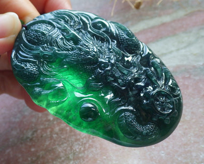 Atestita Glacia Verda Birmo 100% Natura A Jadejadeito Pendanta Drako-Perlo-Koliero 生意兴隆 637612 TN