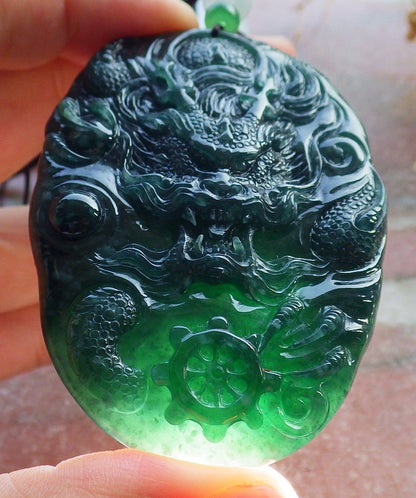 Atestita Glacia Verda Birmo 100% Natura A Jadejadeito Pendanta Drako-Perlo-Koliero 生意兴隆 637612 TN