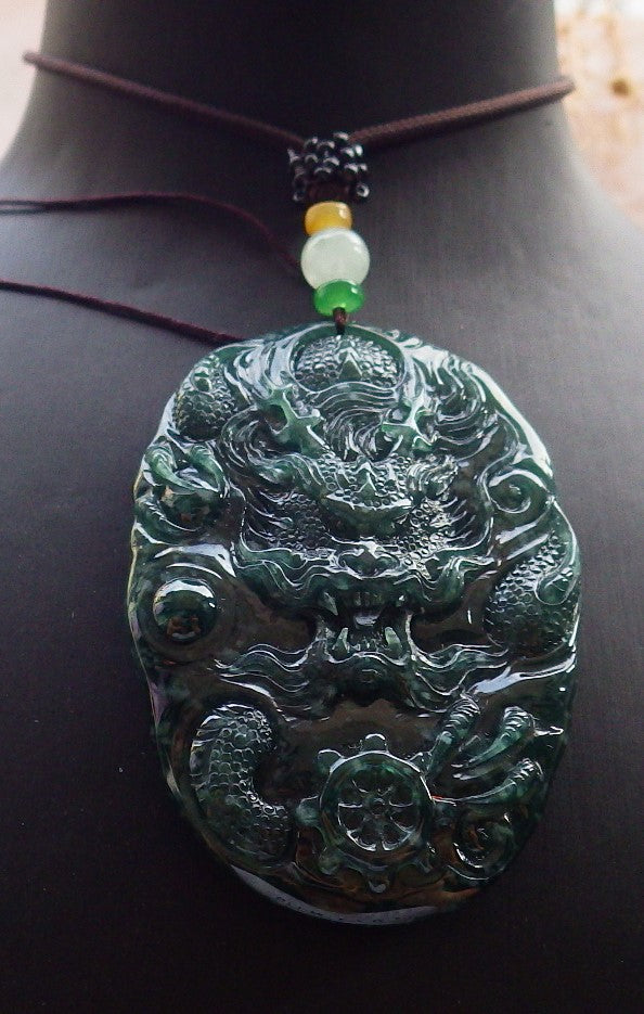 Atestita Glacia Verda Birmo 100% Natura A Jadejadeito Pendanta Drako-Perlo-Koliero 生意兴隆 637612 TN