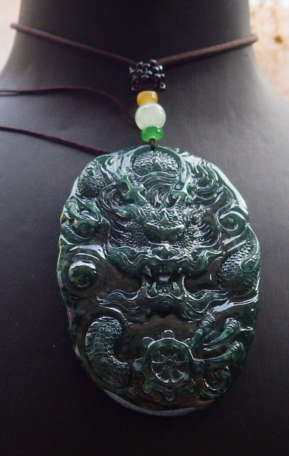 Atestita Glacia Verda Birmo 100% Natura A Jadejadeito Pendanta Drako-Perlo-Koliero 生意兴隆 637612 TN