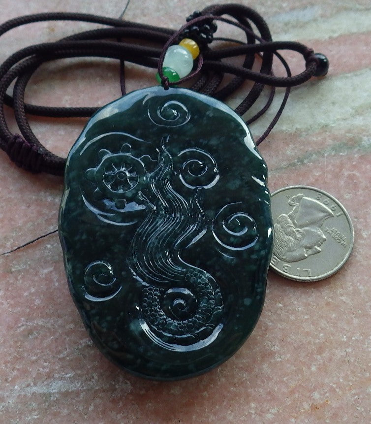 Atestita Glacia Verda Birmo 100% Natura A Jadejadeito Pendanta Drako-Perlo-Koliero 生意兴隆 637612 TN