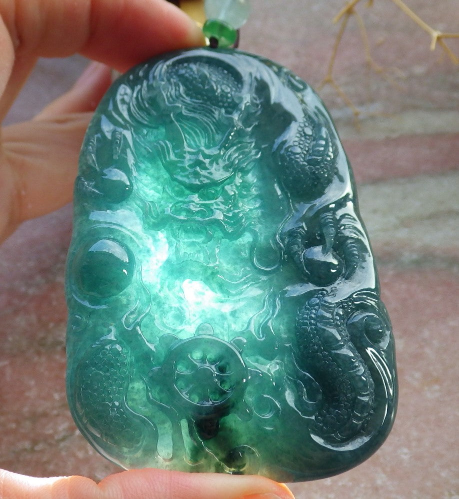 Atestita Glacia Verda Birmo 100% Natura A Jadejadeito Pendanta Drako-Perlo-Koliero 生意兴隆 637627 TN