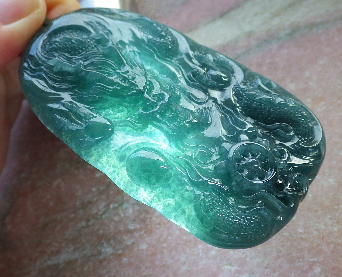 Atestita Glacia Verda Birmo 100% Natura A Jadejadeito Pendanta Drako-Perlo-Koliero 生意兴隆 637627 TN