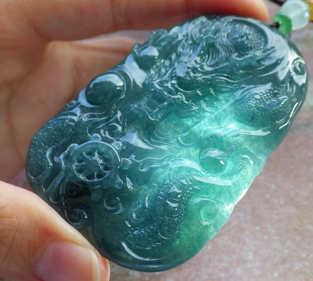 Atestita Glacia Verda Birmo 100% Natura A Jadejadeito Pendanta Drako-Perlo-Koliero 生意兴隆 637627 TN