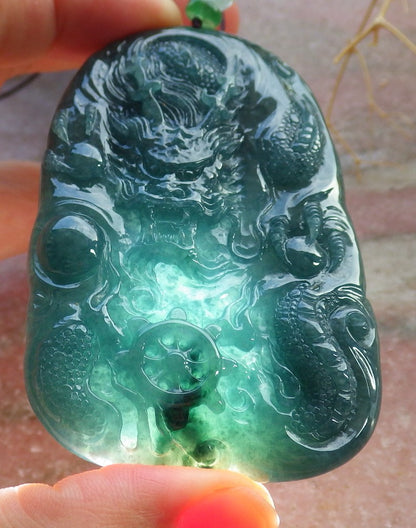 Atestita Glacia Verda Birmo 100% Natura A Jadejadeito Pendanta Drako-Perlo-Koliero 生意兴隆 637627 TN