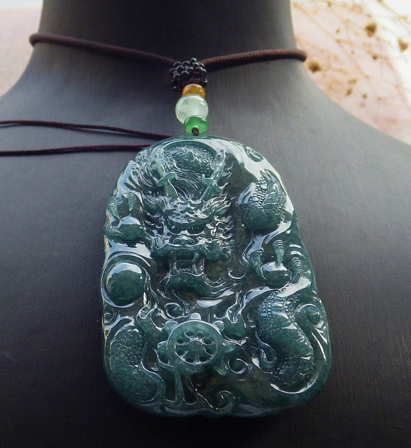 Atestita Glacia Verda Birmo 100% Natura A Jadejadeito Pendanta Drako-Perlo-Koliero 生意兴隆 637627 TN