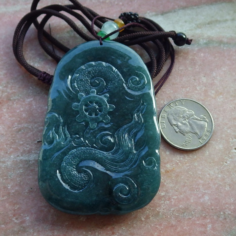 Atestita Glacia Verda Birmo 100% Natura A Jadejadeito Pendanta Drako-Perlo-Koliero 生意兴隆 637627 TN