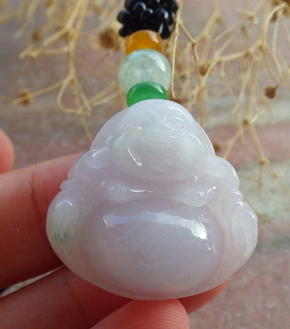 Atestita Verda Pala Lavenda Birmo 100% Natura A Jadejadeita pendanta Feliĉa Budho Dio-Koliero 佛公 637641 TN