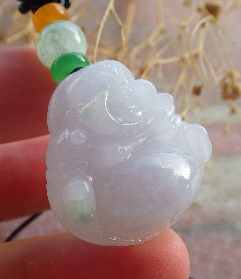 Atestita Verda Pala Lavenda Birmo 100% Natura A Jadejadeita pendanta Feliĉa Budho Dio-Koliero 佛公 637641 TN