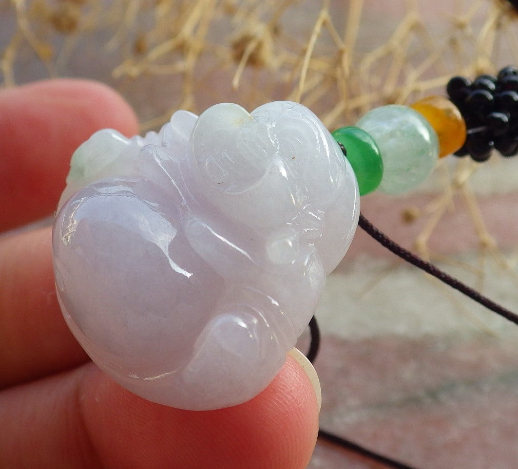 Atestita Verda Pala Lavenda Birmo 100% Natura A Jadejadeita pendanta Feliĉa Budho Dio-Koliero 佛公 637641 TN