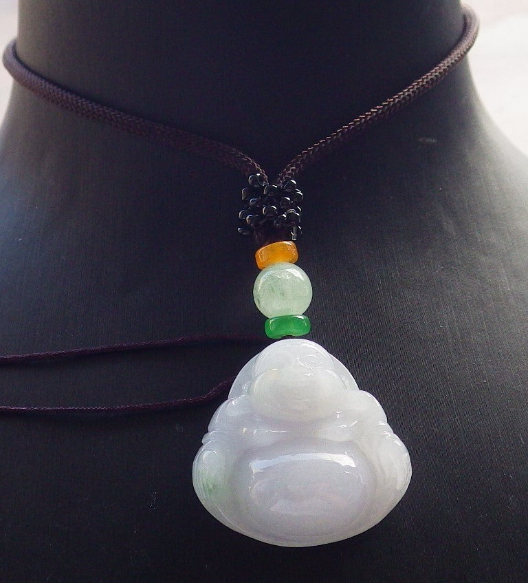 Atestita Verda Pala Lavenda Birmo 100% Natura A Jadejadeita pendanta Feliĉa Budho Dio-Koliero 佛公 637641 TN