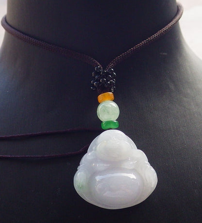 Atestita Verda Pala Lavenda Birmo 100% Natura A Jadejadeita pendanta Feliĉa Budho Dio-Koliero 佛公 637641 TN