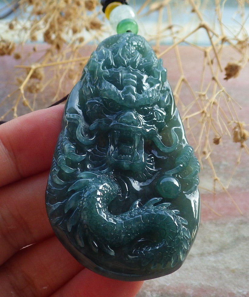 Atestita Glacia Verda Birmo 100% Natura A Jadejadeito Pendanta Drako-Perlo-Koliero 生意兴隆 637654 TN