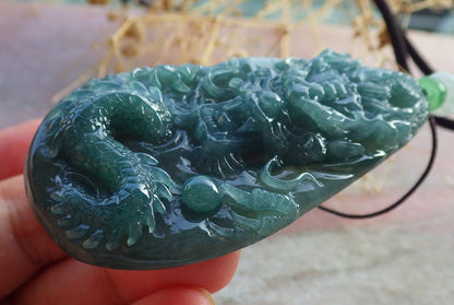 Atestita Glacia Verda Birmo 100% Natura A Jadejadeito Pendanta Drako-Perlo-Koliero 生意兴隆 637654 TN