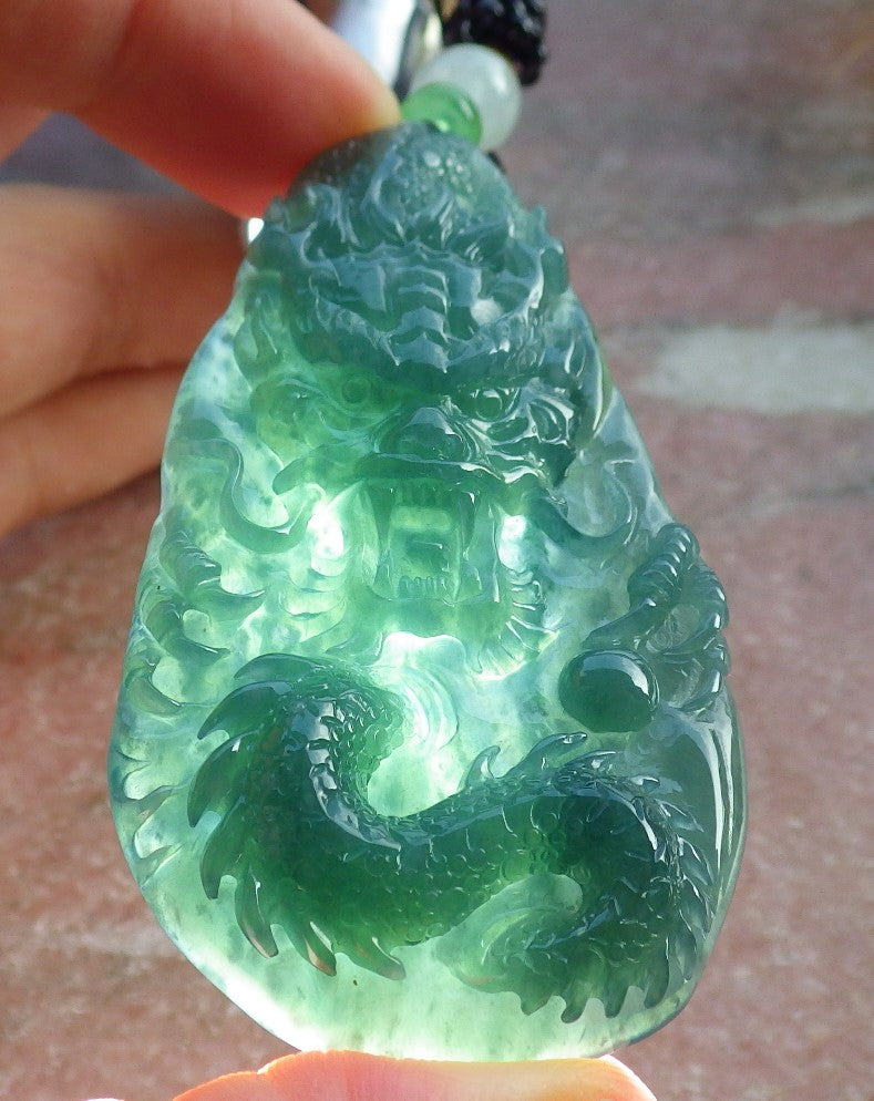 Atestita Glacia Verda Birmo 100% Natura A Jadejadeito Pendanta Drako-Perlo-Koliero 生意兴隆 637654 TN