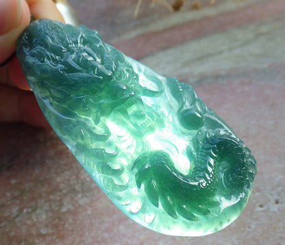 Atestita Glacia Verda Birmo 100% Natura A Jadejadeito Pendanta Drako-Perlo-Koliero 生意兴隆 637654 TN