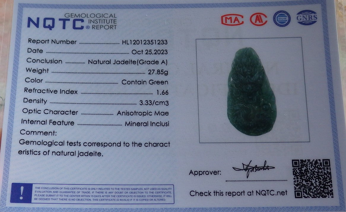 Atestita Glacia Verda Birmo 100% Natura A Jadejadeito Pendanta Drako-Perlo-Koliero 生意兴隆 637654 TN