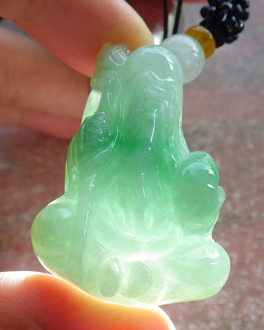 Certified Green Burma 100% Natural A Jade jadeite Pendant Longevity God Dragon Peach Necklace 寿星公 637749  TN