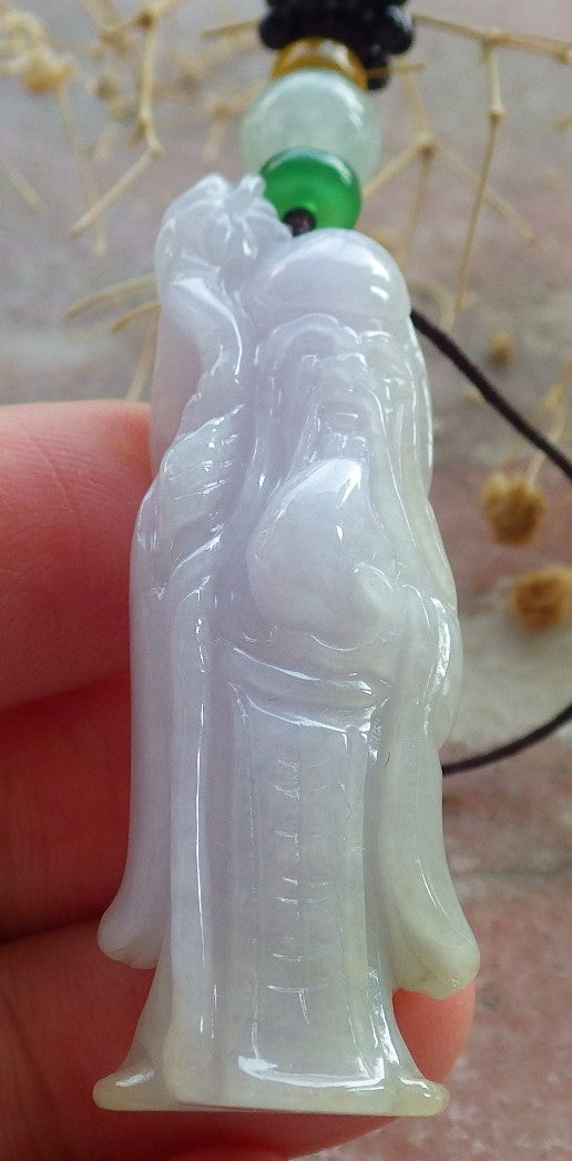 Certified Lavender Burma 100% Natural A Jade jadeite Pendant Longevity God Dragon Peach Necklace 寿星公 637782  TN
