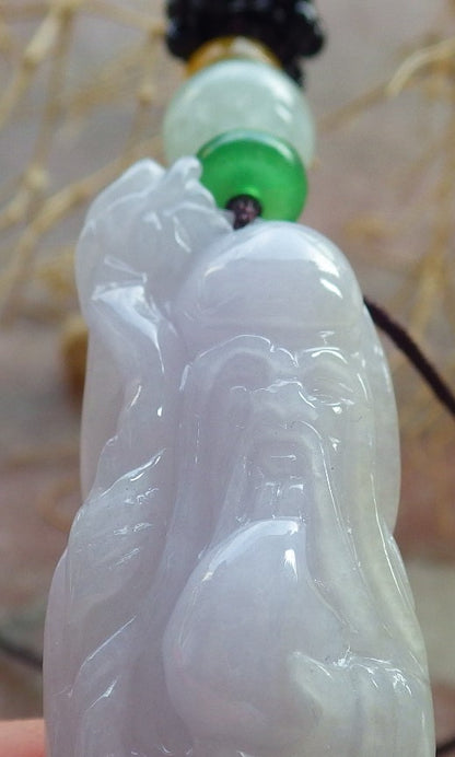 Certified Lavender Burma 100% Natural A Jade jadeite Pendant Longevity God Dragon Peach Necklace 寿星公 637782  TN
