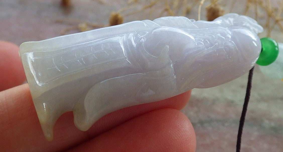 Certified Lavender Burma 100% Natural A Jade jadeite Pendant Longevity God Dragon Peach Necklace 寿星公 637782  TN