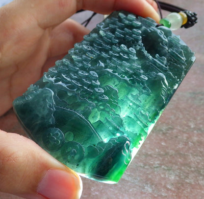 Atestita Glacia Blua Akvo Birmo 100% Natura A Jadejadeito Pendilo Pejzaĝa Pentrado Arba Koliero 山水画 637800 TN