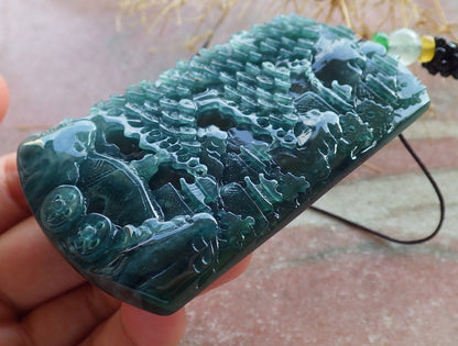 Atestita Glacia Blua Akvo Birmo 100% Natura A Jadejadeito Pendilo Pejzaĝa Pentrado Arba Koliero 山水画 637800 TN