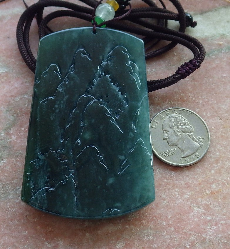 Atestita Glacia Blua Akvo Birmo 100% Natura A Jadejadeito Pendilo Pejzaĝa Pentrado Arba Koliero 山水画 637800 TN