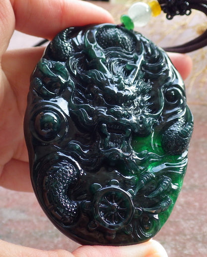 Atestita Glacia Blua Akvo Verda Birmo 100% Natura A Jado-jadeita Pendanta Drako-Perlo-Koliero 生意兴隆 637809 TN