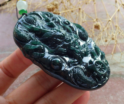 Atestita Glacia Blua Akvo Verda Birmo 100% Natura A Jado-jadeita Pendanta Drako-Perlo-Koliero 生意兴隆 637809 TN