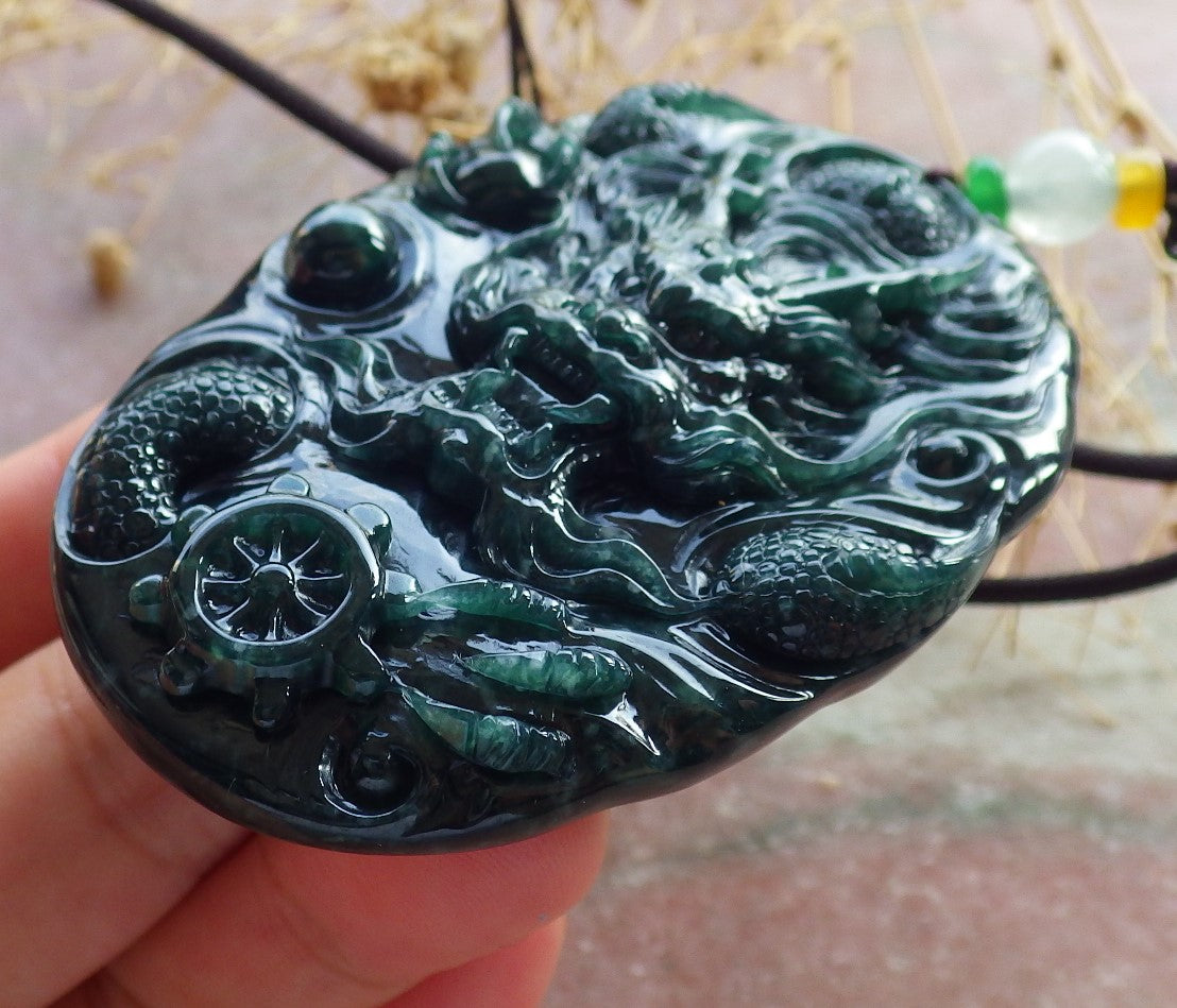 Atestita Glacia Blua Akvo Verda Birmo 100% Natura A Jado-jadeita Pendanta Drako-Perlo-Koliero 生意兴隆 637809 TN