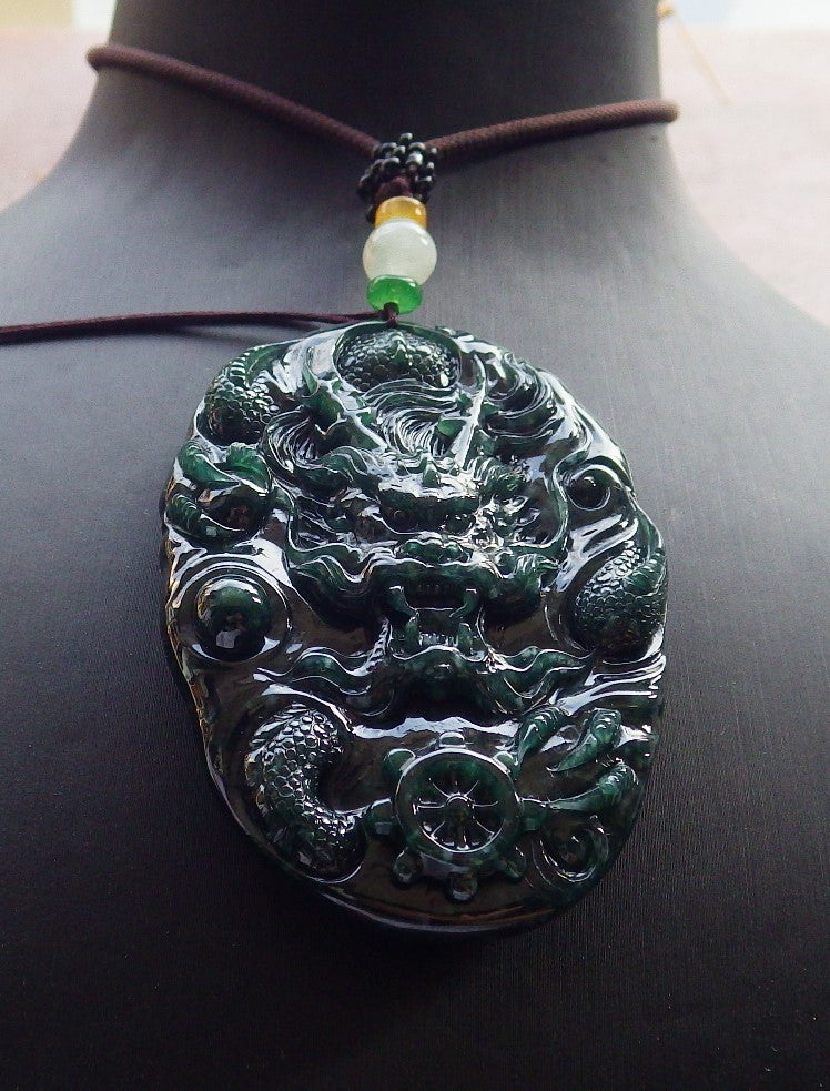 Atestita Glacia Blua Akvo Verda Birmo 100% Natura A Jado-jadeita Pendanta Drako-Perlo-Koliero 生意兴隆 637809 TN