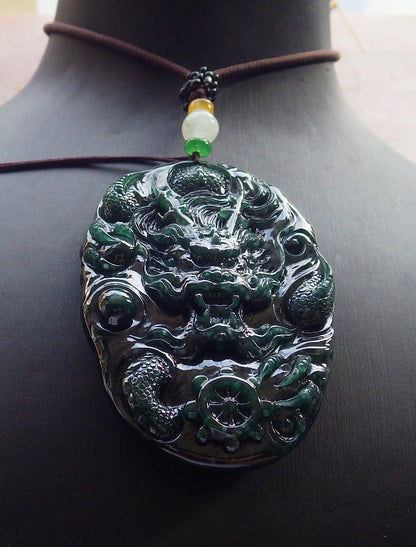 Atestita Glacia Blua Akvo Verda Birmo 100% Natura A Jado-jadeita Pendanta Drako-Perlo-Koliero 生意兴隆 637809 TN