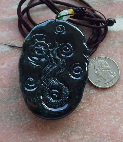 Atestita Glacia Blua Akvo Verda Birmo 100% Natura A Jado-jadeita Pendanta Drako-Perlo-Koliero 生意兴隆 637809 TN