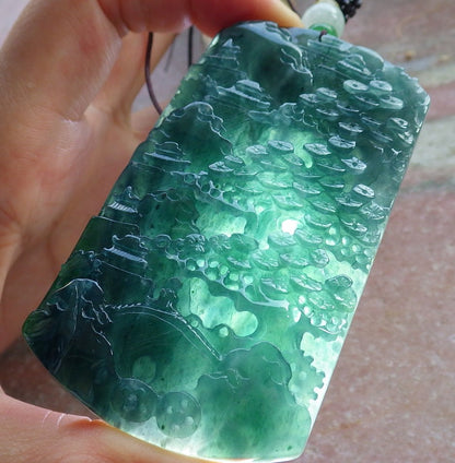 Atestita Glacia Blua Akvo Birmo 100% Natura A Jadejadeito Pendilo Pejzaĝa Pentrado Arba Koliero 山水画 637817 TN