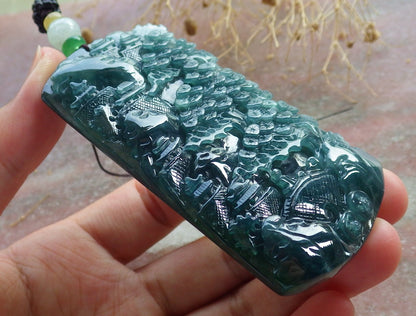 Atestita Glacia Blua Akvo Birmo 100% Natura A Jadejadeito Pendilo Pejzaĝa Pentrado Arba Koliero 山水画 637817 TN