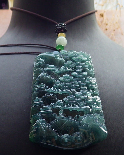 Atestita Glacia Blua Akvo Birmo 100% Natura A Jadejadeito Pendilo Pejzaĝa Pentrado Arba Koliero 山水画 637817 TN