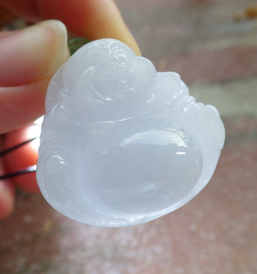 Certified Pale Lavender Burma 100% Natural A Jade jadeite pendant Happy Buddha God Necklace 佛公 637826  TN