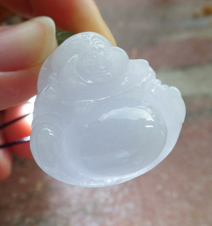 Certified Pale Lavender Burma 100% Natural A Jade jadeite pendant Happy Buddha God Necklace 佛公 637826  TN