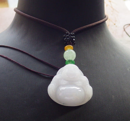 Certified Pale Lavender Burma 100% Natural A Jade jadeite pendant Happy Buddha God Necklace 佛公 637826  TN