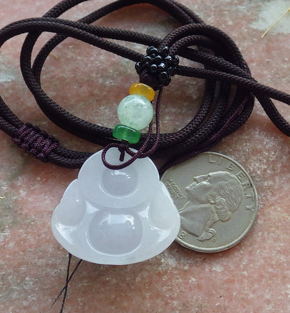 Certified Pale Lavender Burma 100% Natural A Jade jadeite pendant Happy Buddha God Necklace 佛公 637826  TN