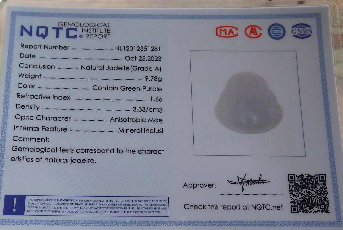 Certified Pale Lavender Burma 100% Natural A Jade jadeite pendant Happy Buddha God Necklace 佛公 637826  TN