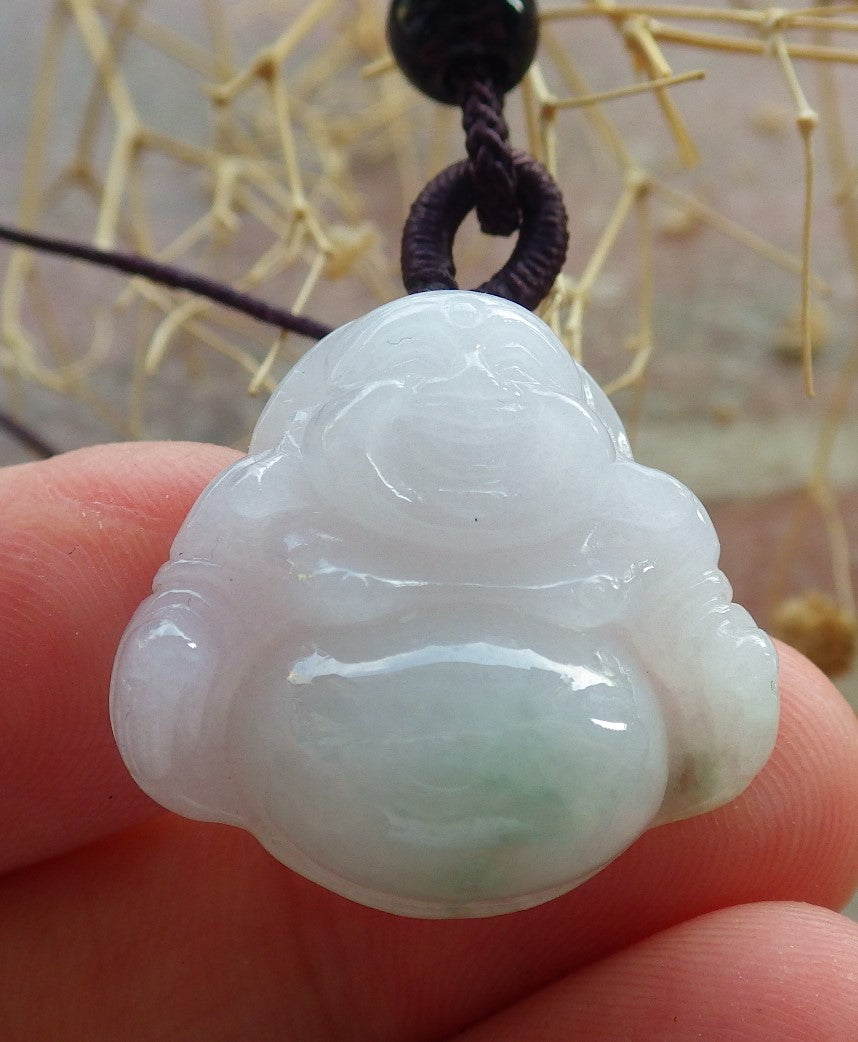 Atestita Verda Lavenda Birmo 100% Natura A Jadejadeita pendanta Feliĉa Budho Dio-Koliero 佛公 637843 TN