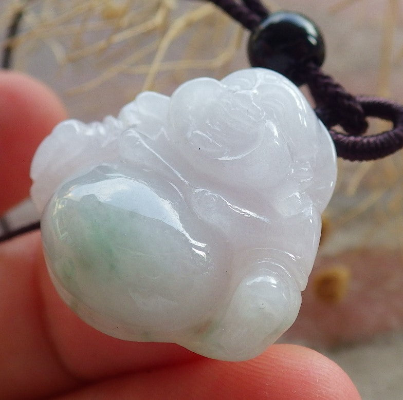 Atestita Verda Lavenda Birmo 100% Natura A Jadejadeita pendanta Feliĉa Budho Dio-Koliero 佛公 637843 TN